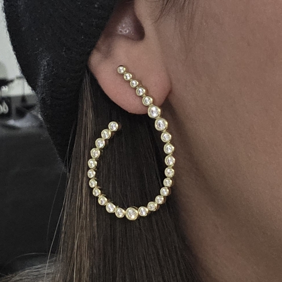 Jewelry - Gold Crystal Hoop Earrings - Elegant Women Jewelry